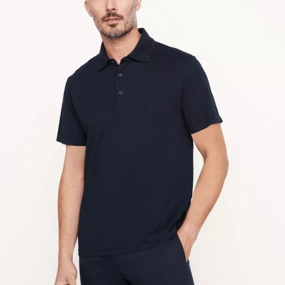 Vince men's classic slub polo short sleeve heather navy